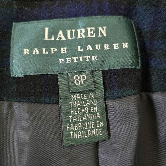 Vintage Ralph Lauren Tartan Plaid Wool Cashmere Check Blazer Green Navy Size 8P - Picture 14 of 15